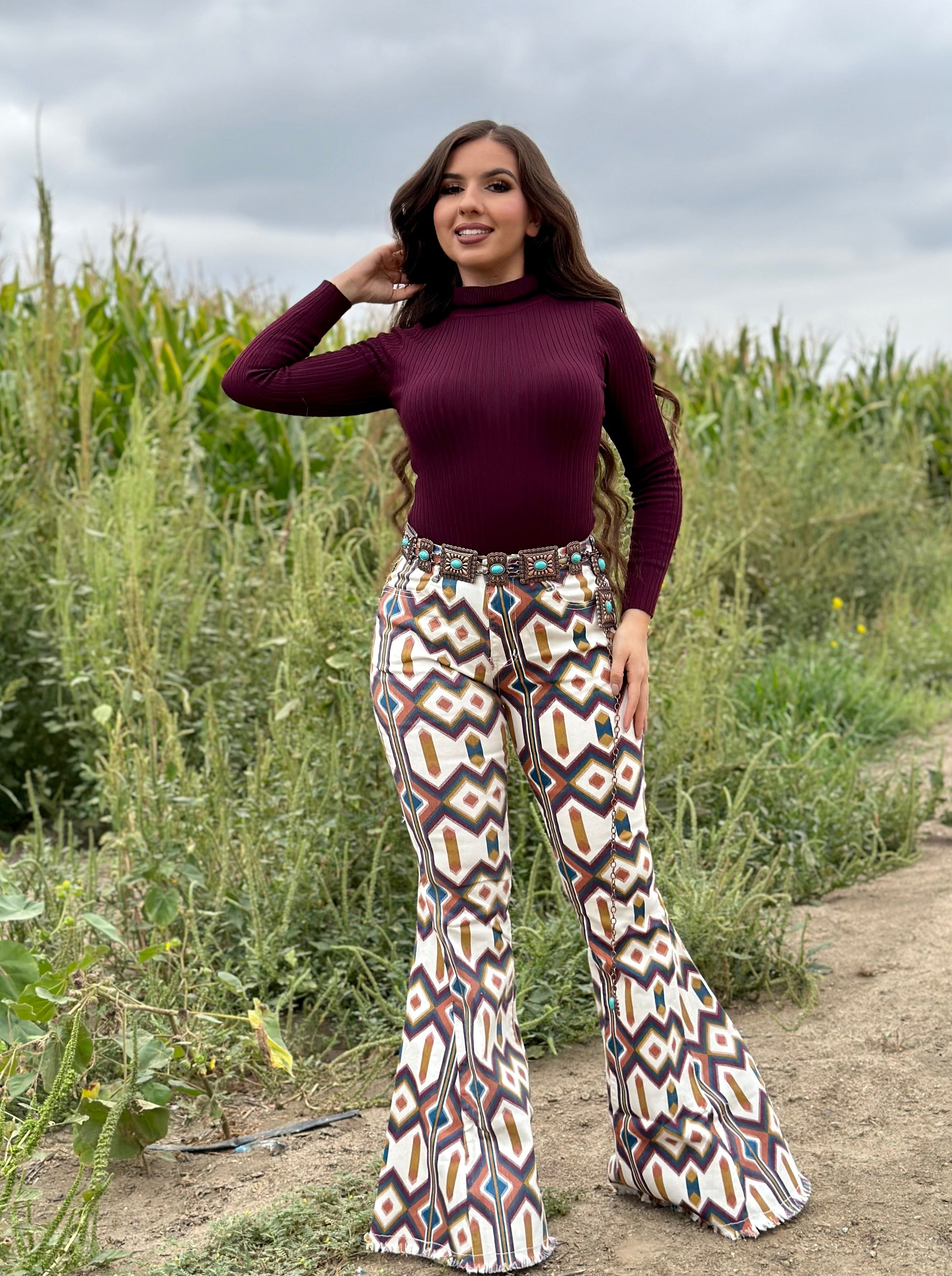 Cherry High Rise Bell Bottom Jeans – Valeria'S Boutique