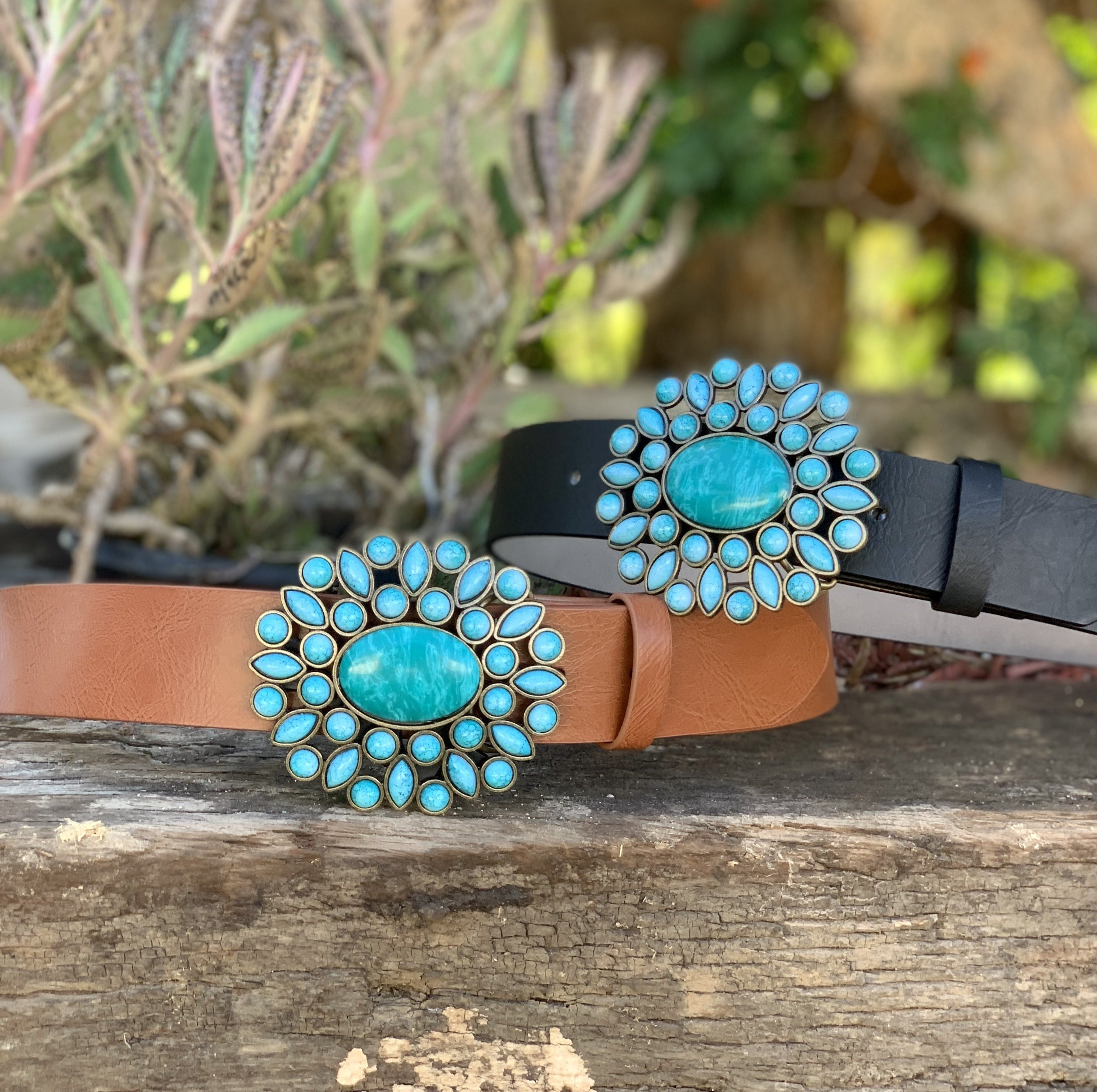 Large Turquoise Concho Buckle Belt (Black) – Valeria'S Boutique