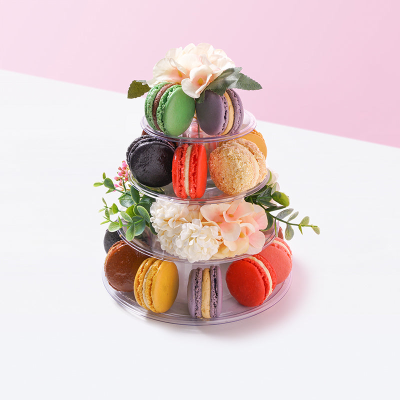 Macaron Tower With Flowers (18 Pieces) - CakeRush