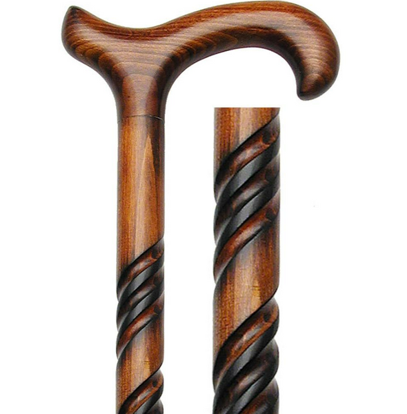 Deluxe Cherry Stain Spiral Derby Handle Walking Cane