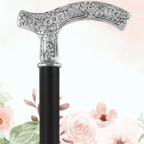 Downton Abbey Inspired - Silver 925r Petite Embossed Fritz Handle Walking Cane
