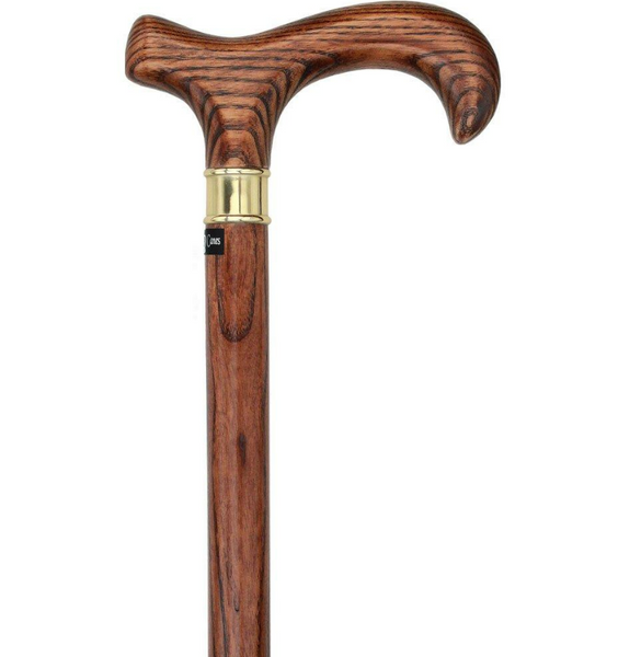 Extra Long, Super Strong Espresso Derby Walking Cane With Ash Wood Shaft and Brass Collar