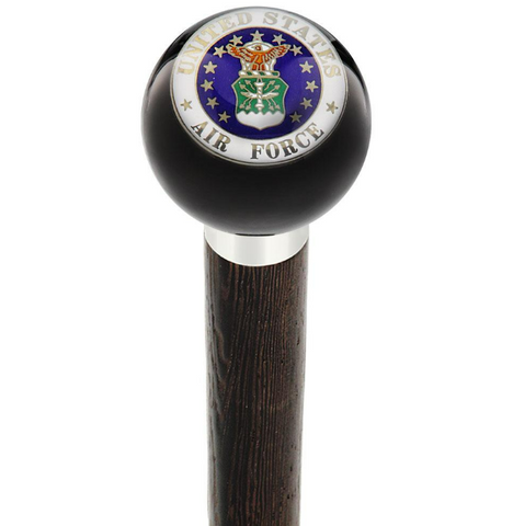 U.S. Air Force Black Round Knob Cane w/ Custom Wood Shaft & Collar