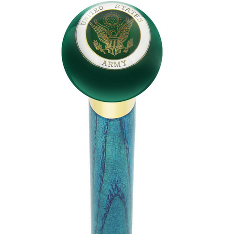 U.S. Army Green Round Knob Cane w/ Custom Color Ash Shaft & Collar