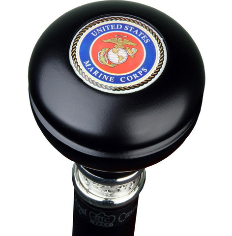 U.S. Marine Corps Knob Walking Stick With Black Beechwood Shaft and Pewter Collar