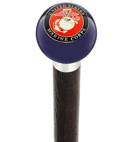 U.S. Marine Corps Dark Blue Round Knob Cane w/ Custom Wood Shaft & Collar