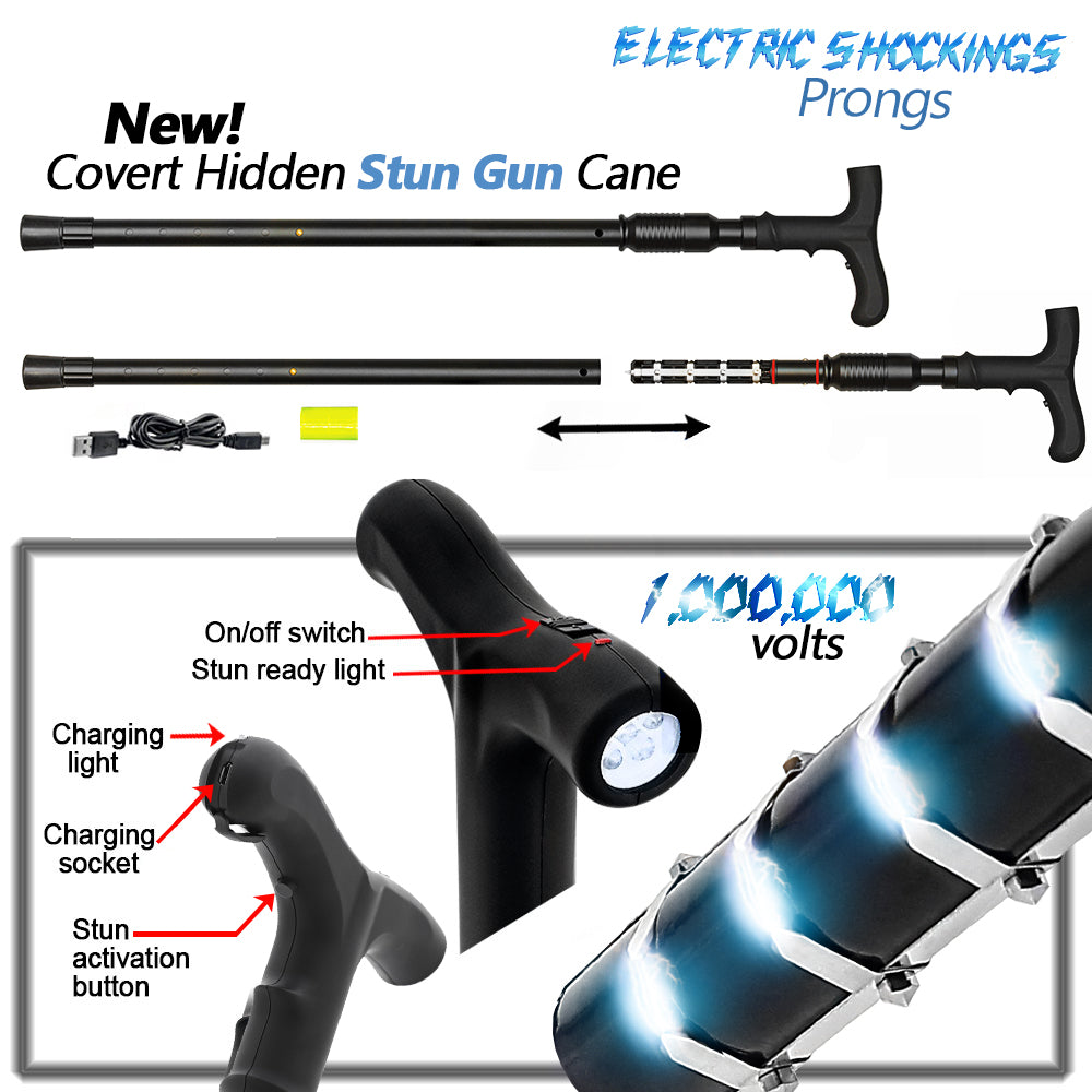 STUN CANE - NEW IMPROVED COVERT RECHARGEABLE STUN GUN CANE