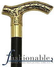 Brass Ladies' Fritz Handle Walking Cane With Black or Walnut Shaft and Brass Collar