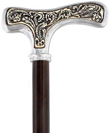 Silver 925r with Floral Faux Ivory Inlay Fritz Handle Walking Cane