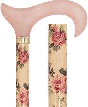 Pink Derby Walking Cane With Vintage Pink Rose Fabric Wrapped Beechwood Shaft and Brass Collar