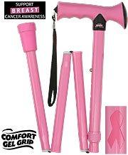 Folding Adjustable Pink Comfort Grip Walking Cane with Pink Ribbon