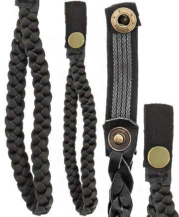 Cane Wrist Strap with Snap - Faux Braided Black Leather