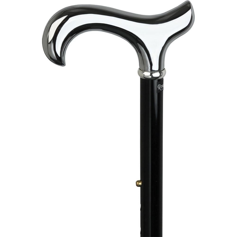 Chrome Plated Cane With Folding, Adjustable Black Aluminum Shaft