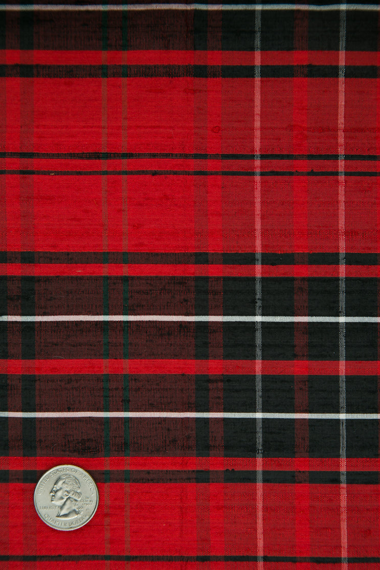 Red Black Tartan Plaid Silk Shantung 103 Fabric