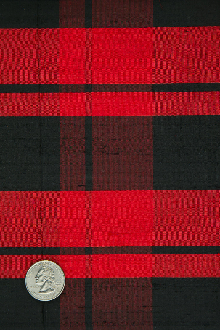 Red Black Tartan Plaid Silk Shantung 104 Fabric