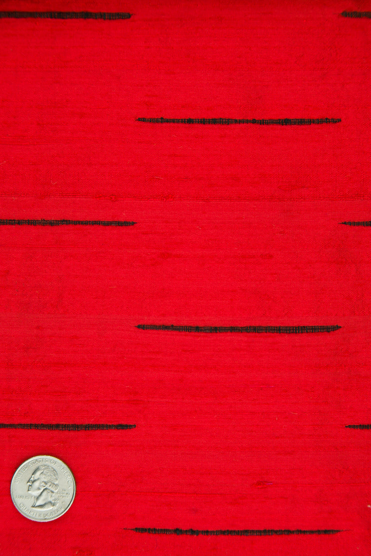 Red Black Striped Silk Shantung 129 Fabric