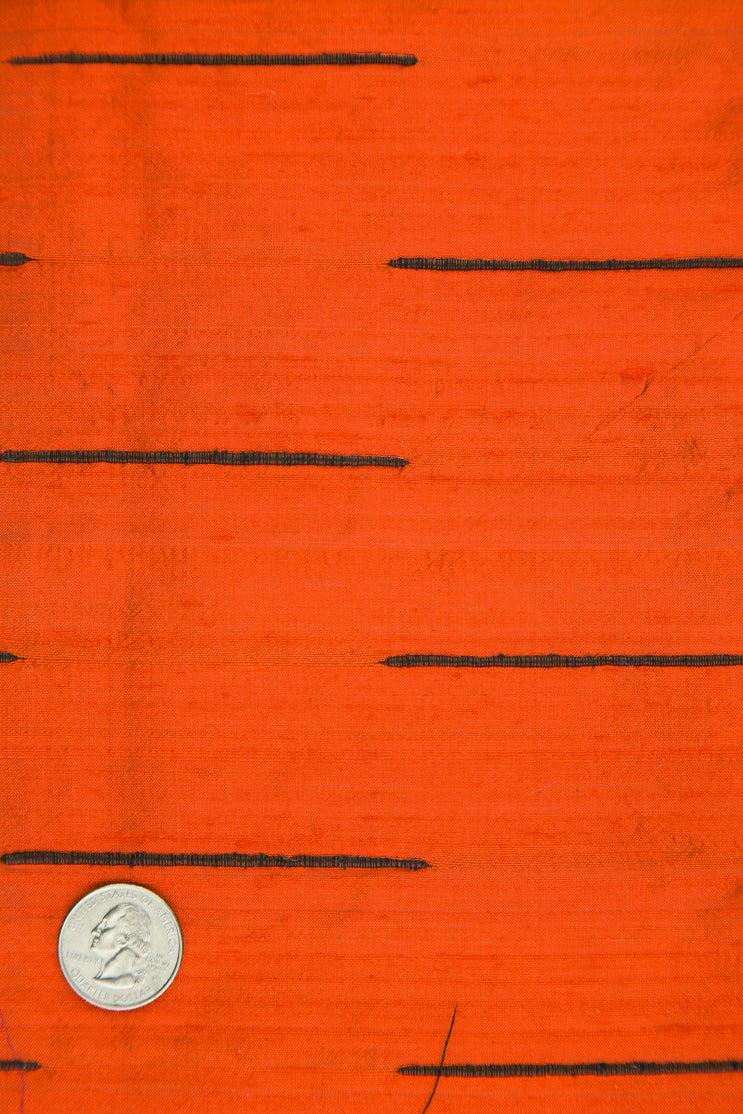 Rust Orange Black Silk Shantung 130/18 Fabric