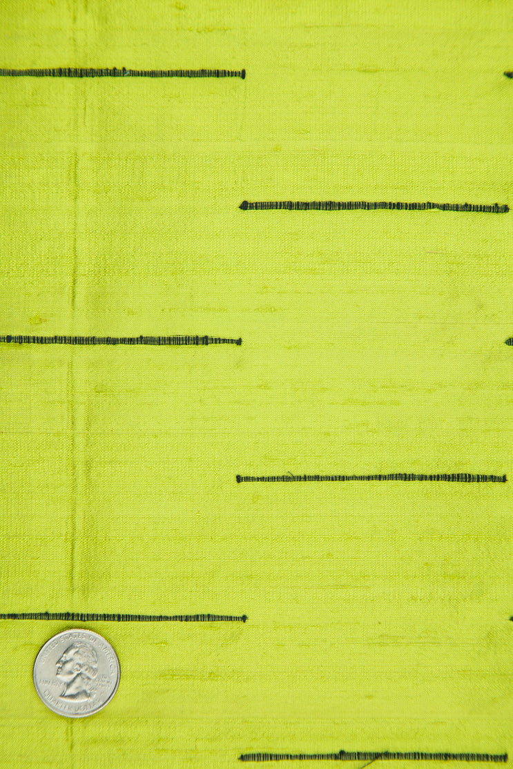 Lime Green Black Silk Shantung 130/19 Fabric