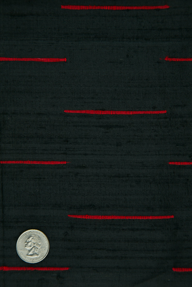 Black Red Striped Silk Shantung 130/3 Fabric