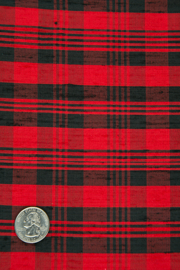 Black Red Plaid Silk Shantung 193 Fabric