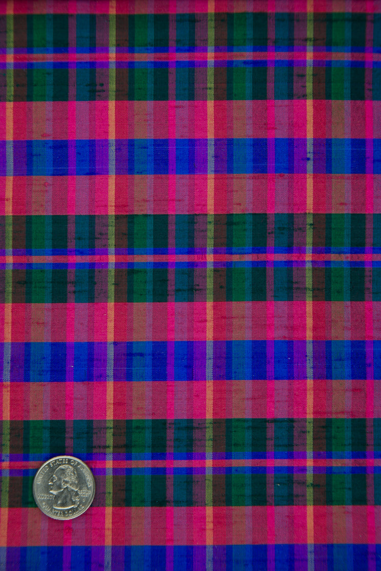 Multicolor Plaid Silk Shantung 198 Fabric