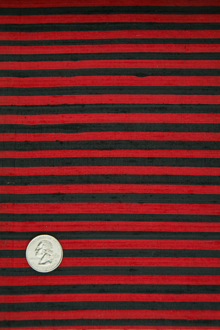 Black Red Striped Silk Shantung 204 Fabric