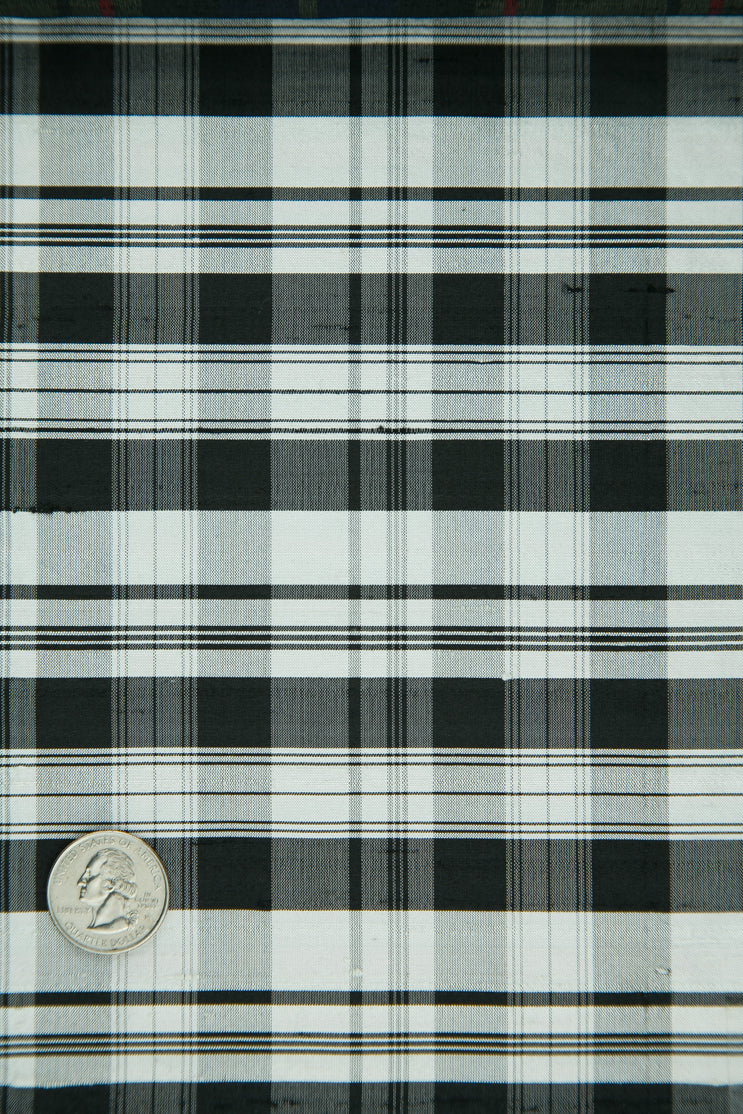 Black White Tartan Plaid Silk Shanting 205 Fabric