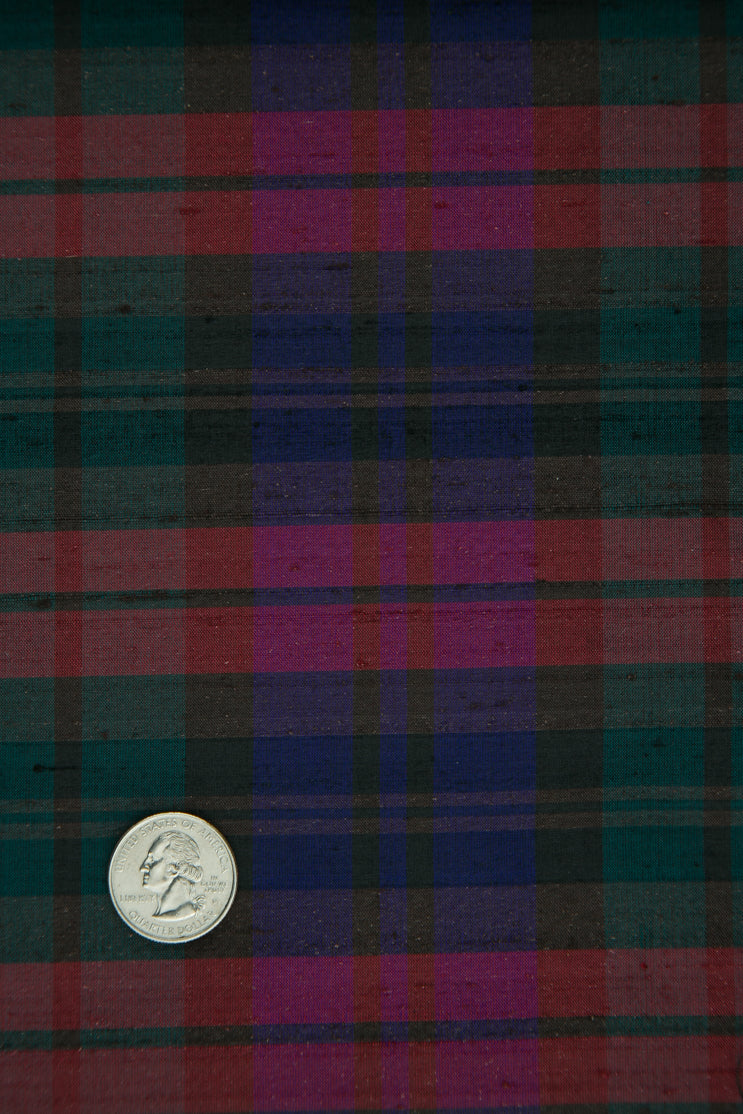 Multicolor Tartan Silk Shantung 220 Fabric