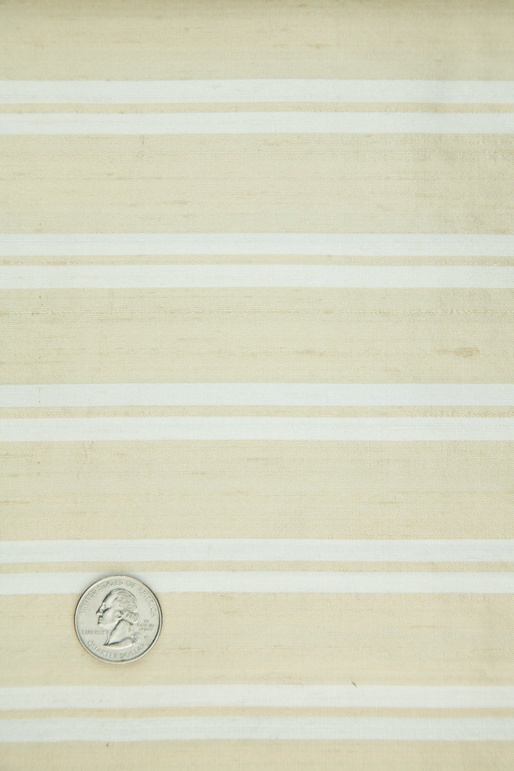 White Beige Striped Silk Shanting 233 Fabric