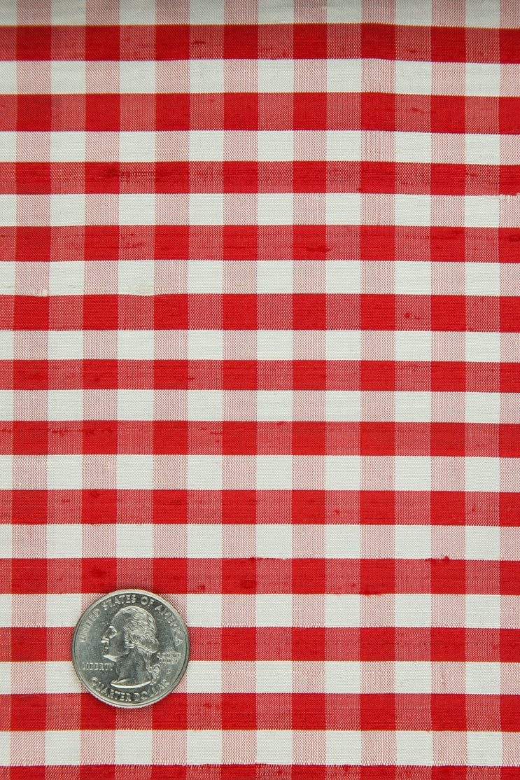 Red White Gingham Shantung 342 Fabric