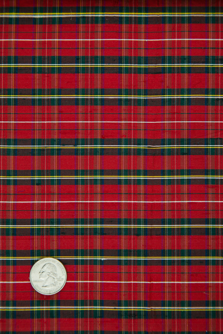 Multicolor Tartan Silk Shantung 360 Fabric