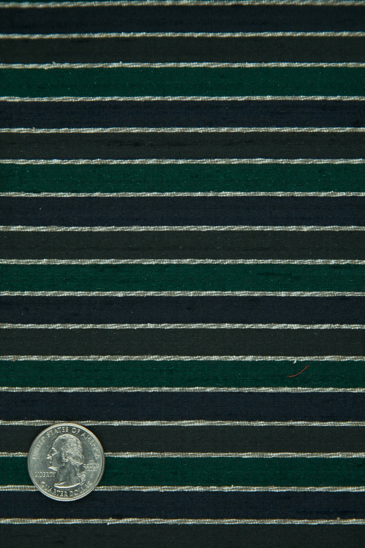 Black Green Striped Silk Shantung 368 Fabric