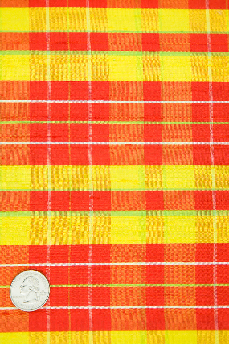 Red Yellow Tartan Silk Shantung 384 Fabric