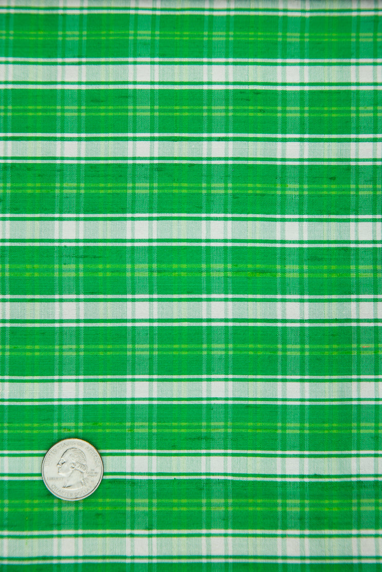 Green White Tartan Silk Shantung 386 Fabric