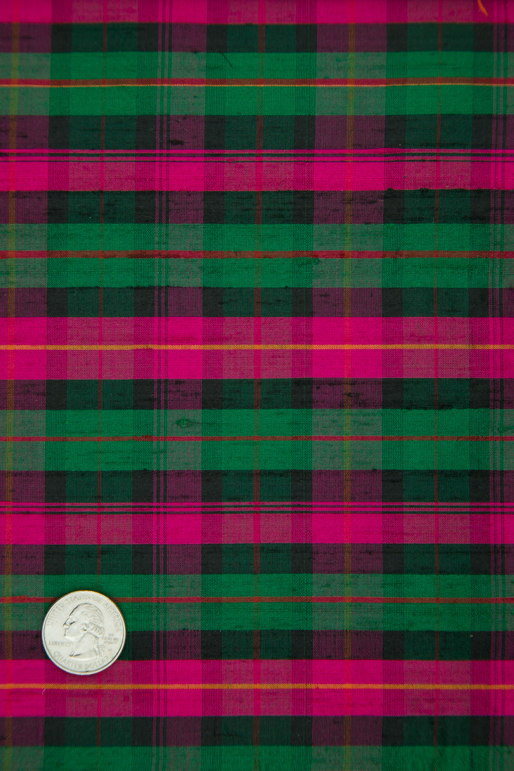 Purple Green Tartan Silk Shantung 389 Fabric