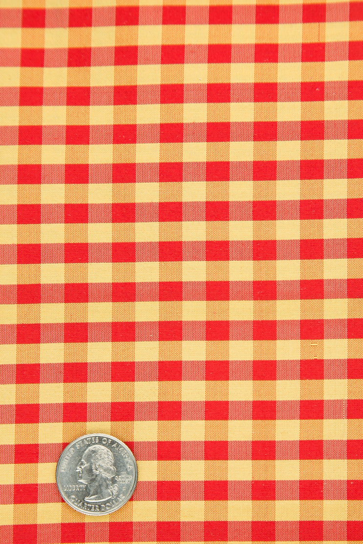 Gold Red Gingham Silk Shantung 396 Fabric