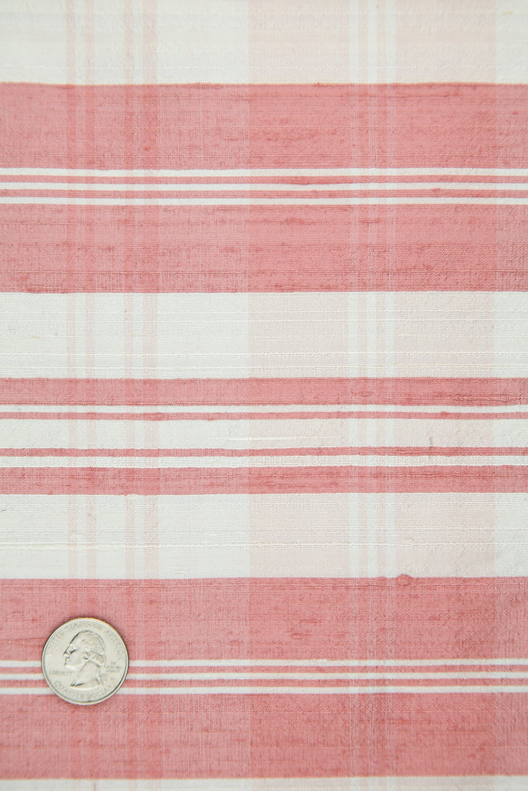 Pink White Tartan Silk Shantung 397 Fabric