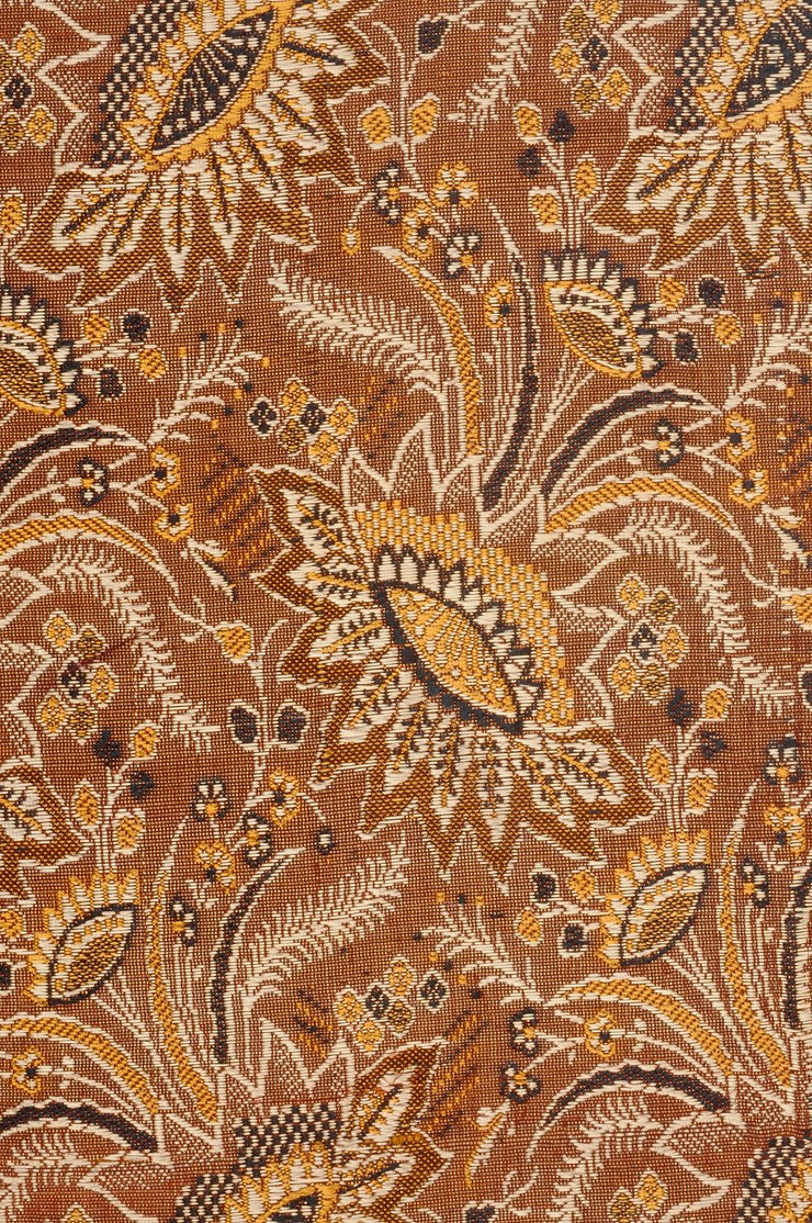 Orange-Red Silk Brocade Fabric