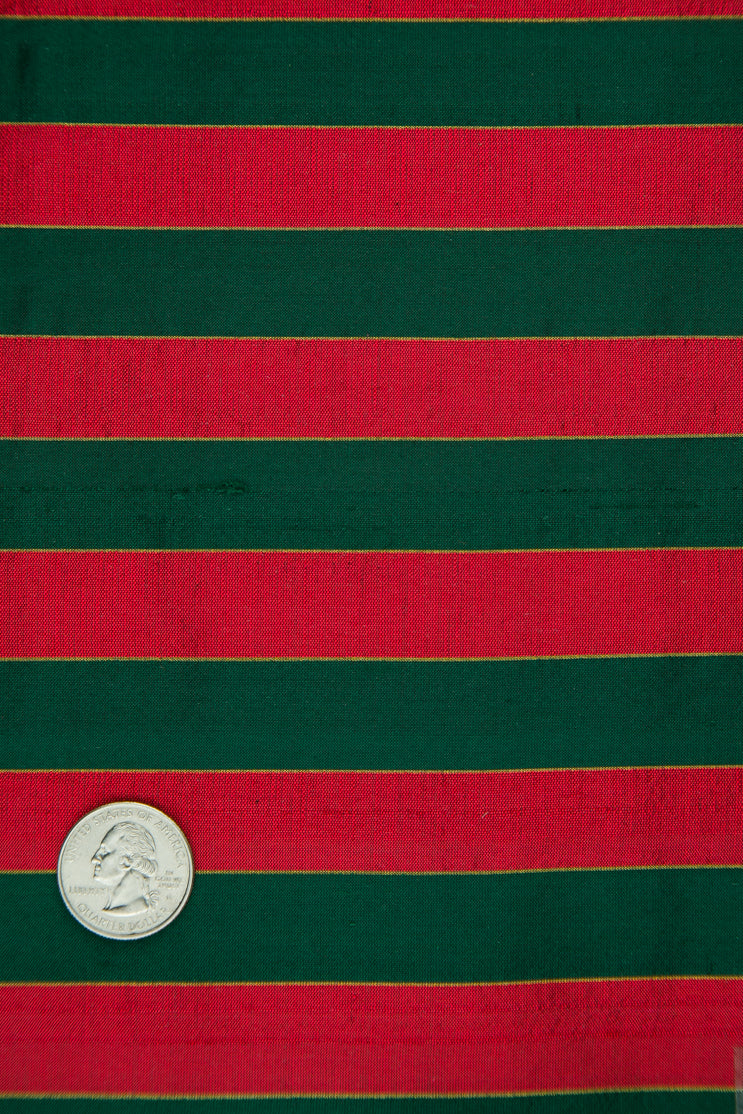 Red Green Striped Silk Shantung 442 Fabric