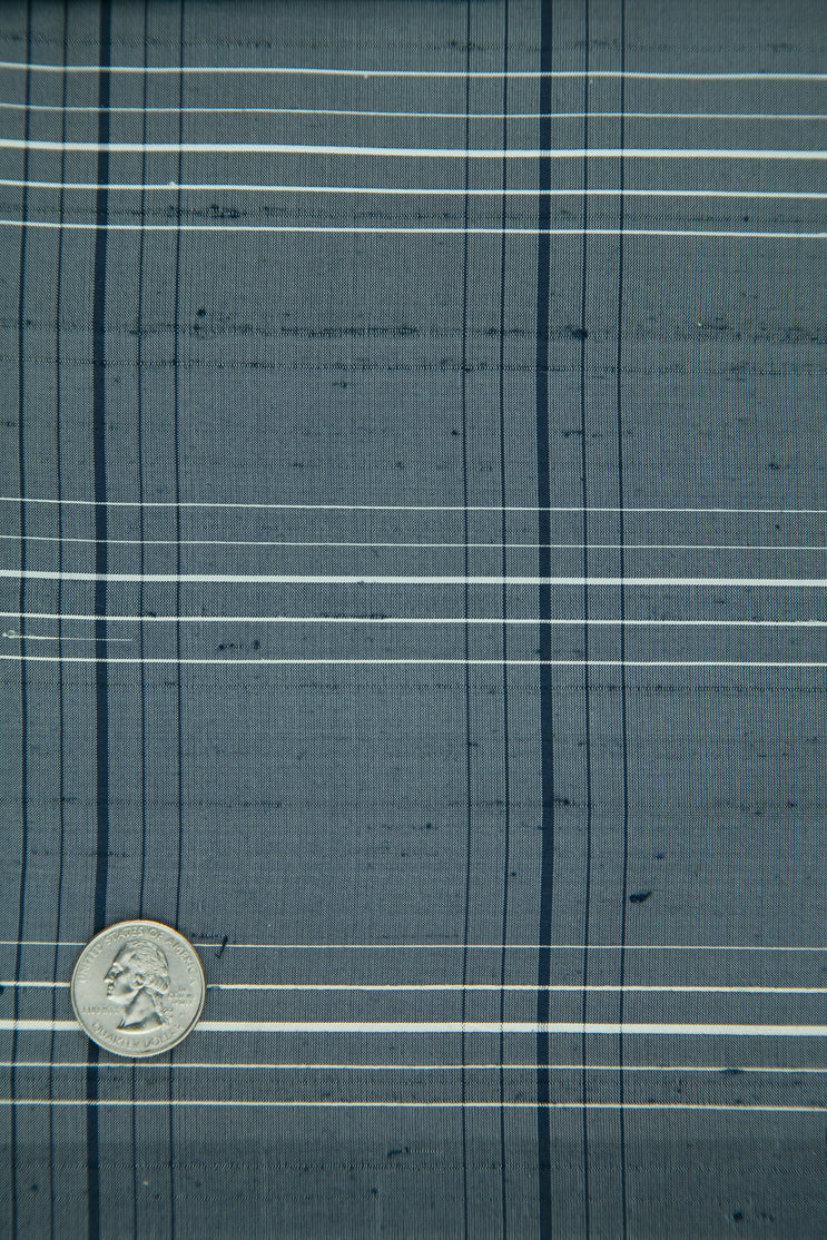 Gray White Tartan Silk Shantung 457 Fabric