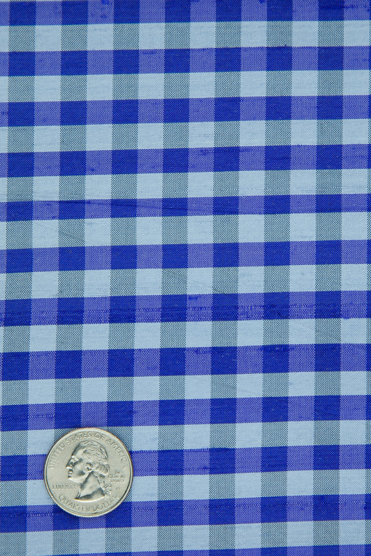 Orient Blue Plaid Shantung 550 Fabric