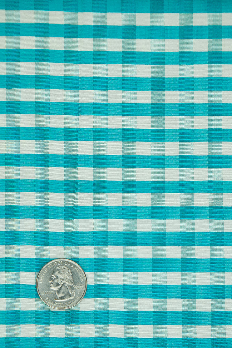 Peacock Blue Gingham Shantung 604 Fabric