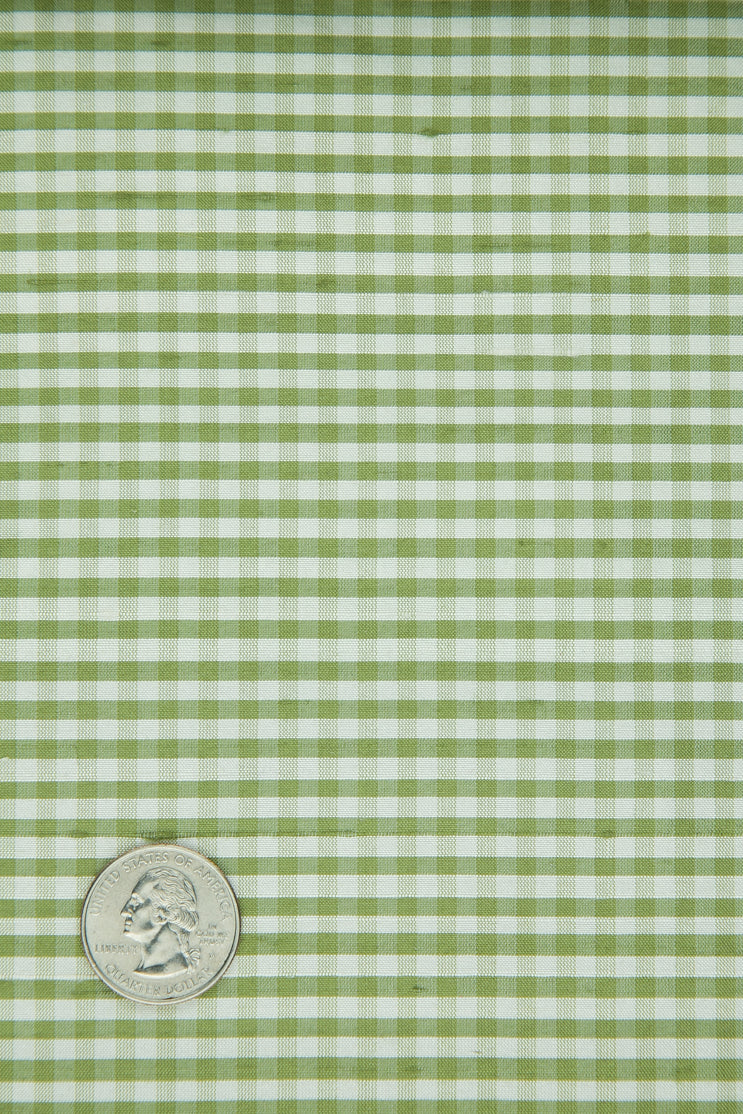 Leaf Green Gingham Shantung 624 Fabric