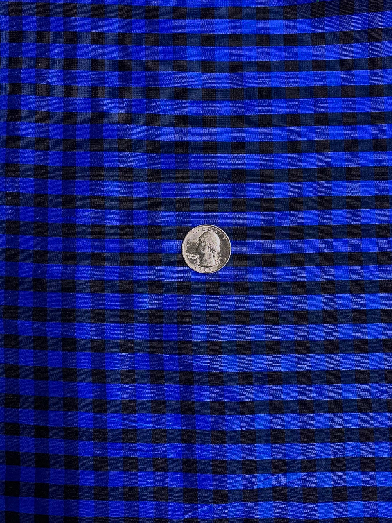 Blue Black Gingham Shantung 723 Fabric