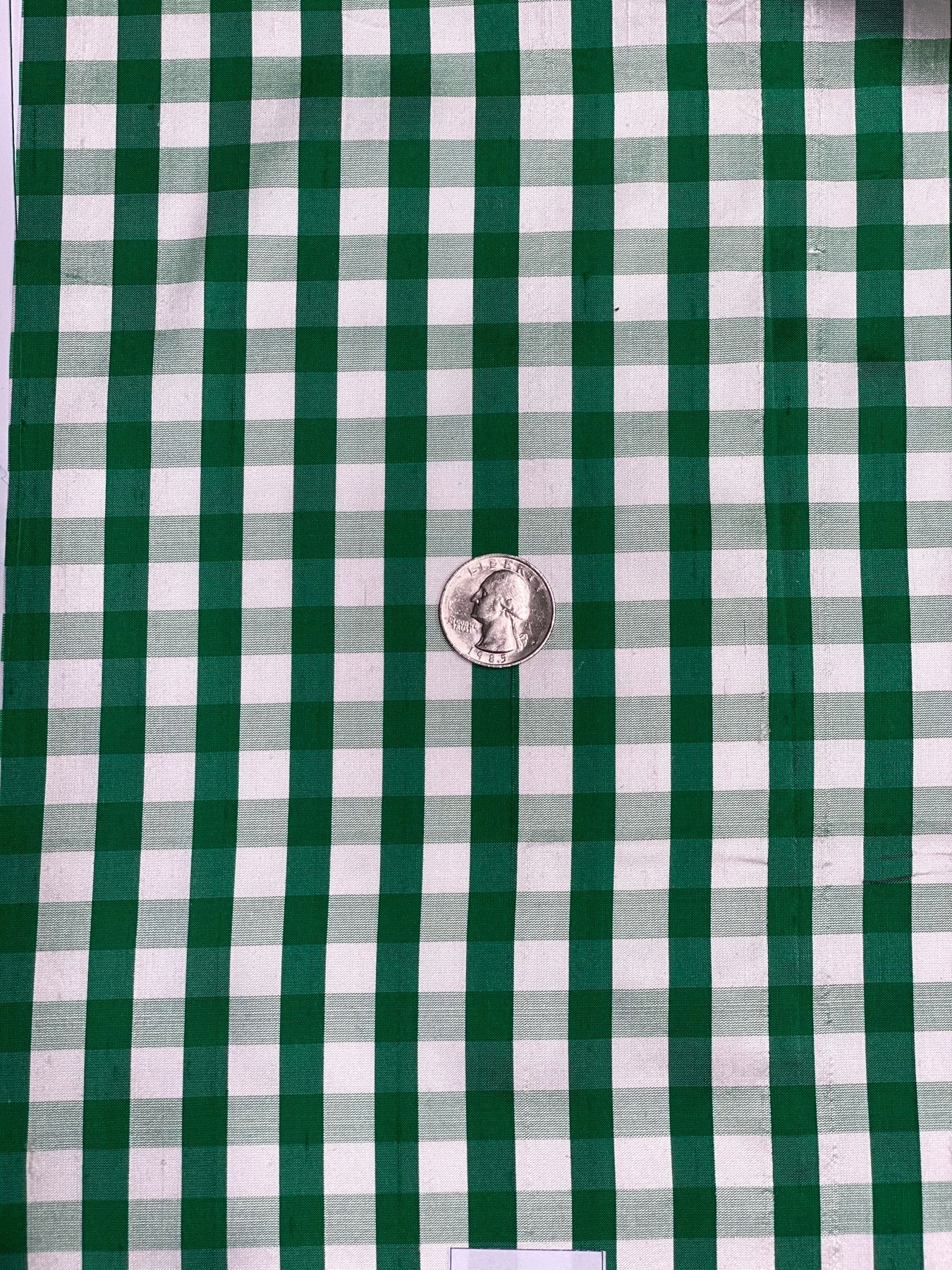 Green White Gingham Shantung 765 Fabric
