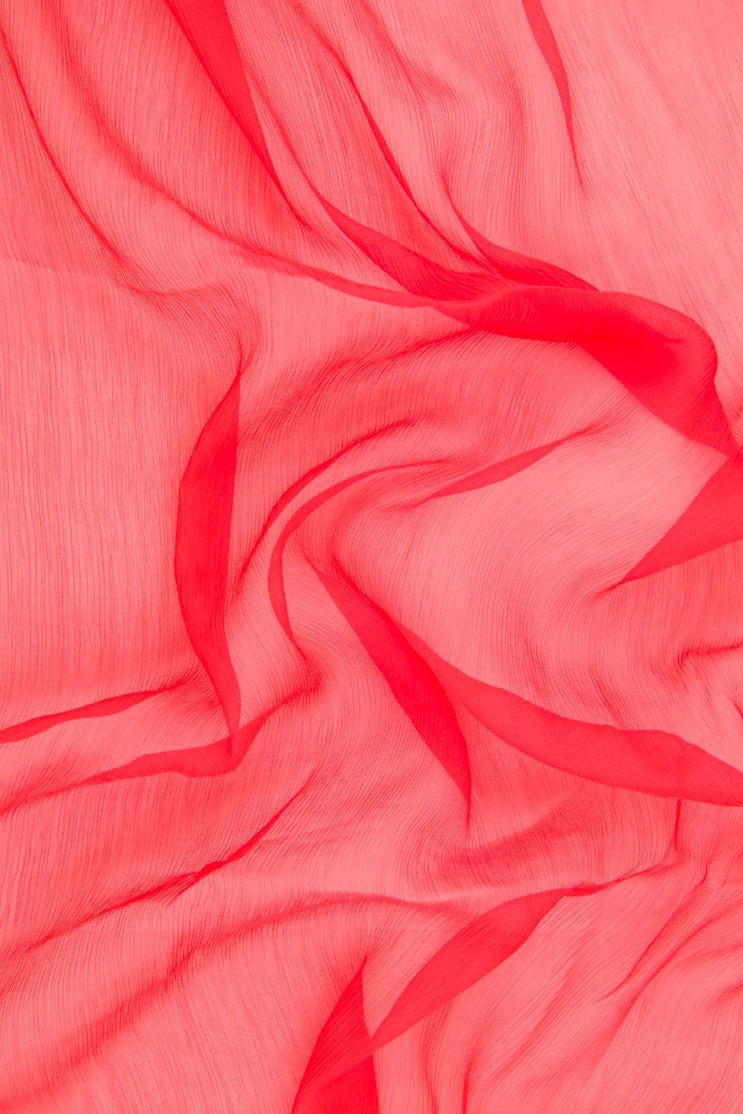 Hot Coral Silk Crinkled Chiffon Fabric