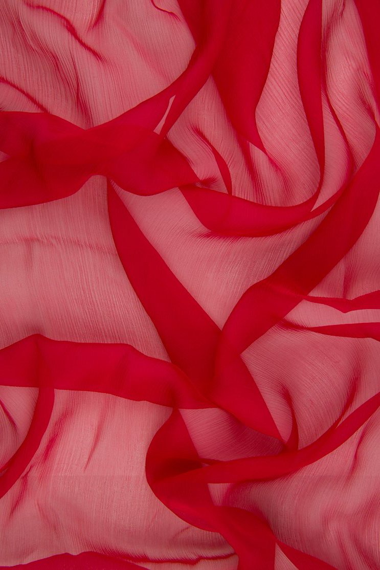 Crimson Red Silk Crinkled Chiffon Fabric