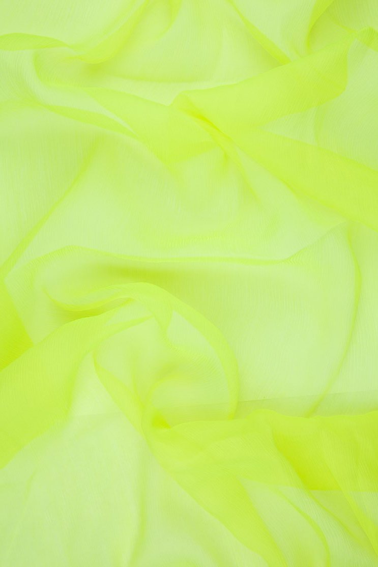 Neon Yellow-Green Silk Crinkled Chiffon Fabric
