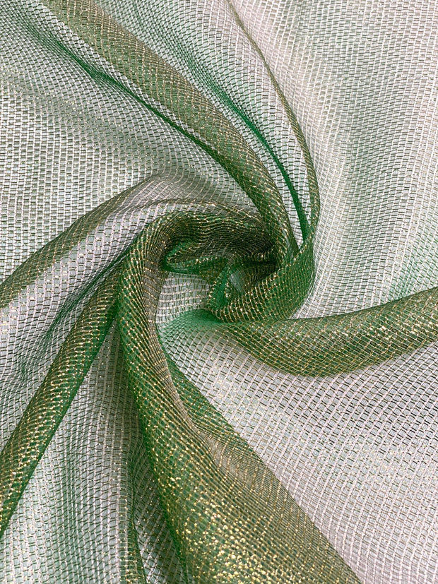 Light Green Silk Metallic Mesh Fabric By The Yard