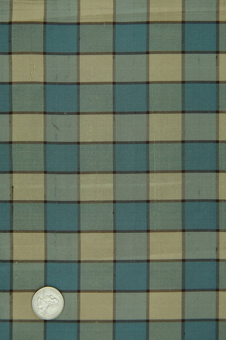 Blue Silk Taffeta Plaids and Stripes 020 Fabric